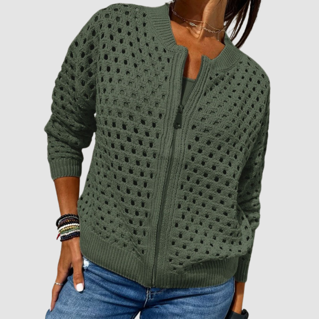 Cardigan traforato con cerniera da donna e versatile