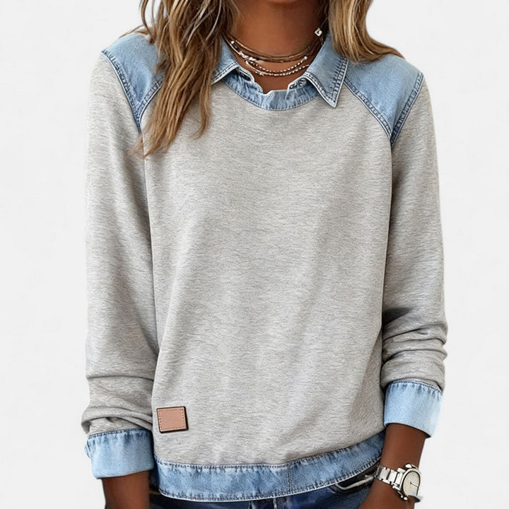 Suéter para mujer con efecto superpuesto, cuello y mangas largas