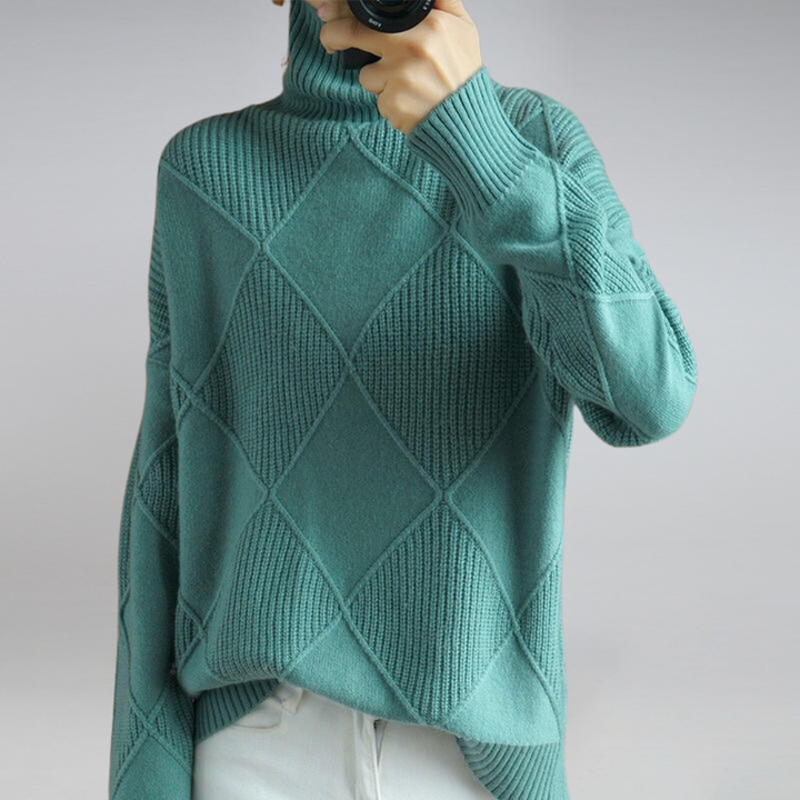 Pull Motif Géométrique Femme Col Roulé