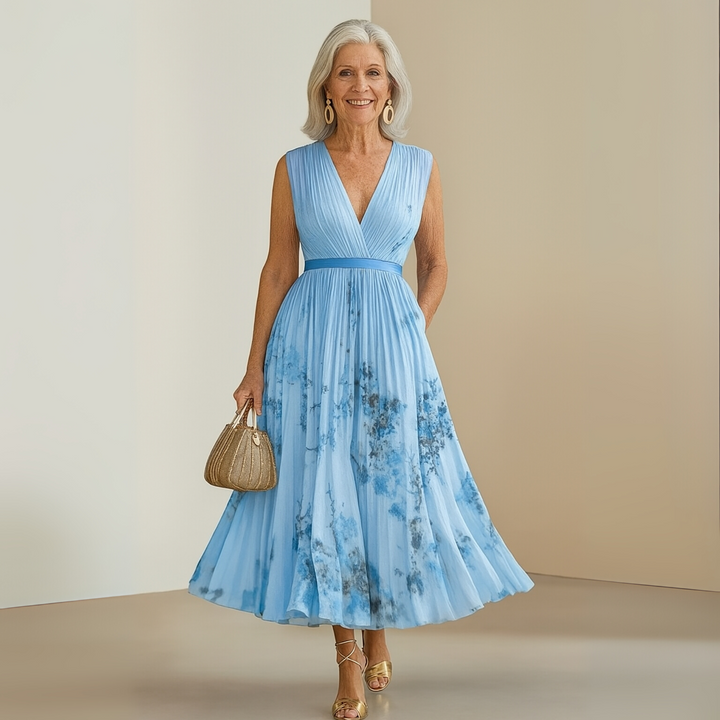 Robe longue plissée sans manches femme