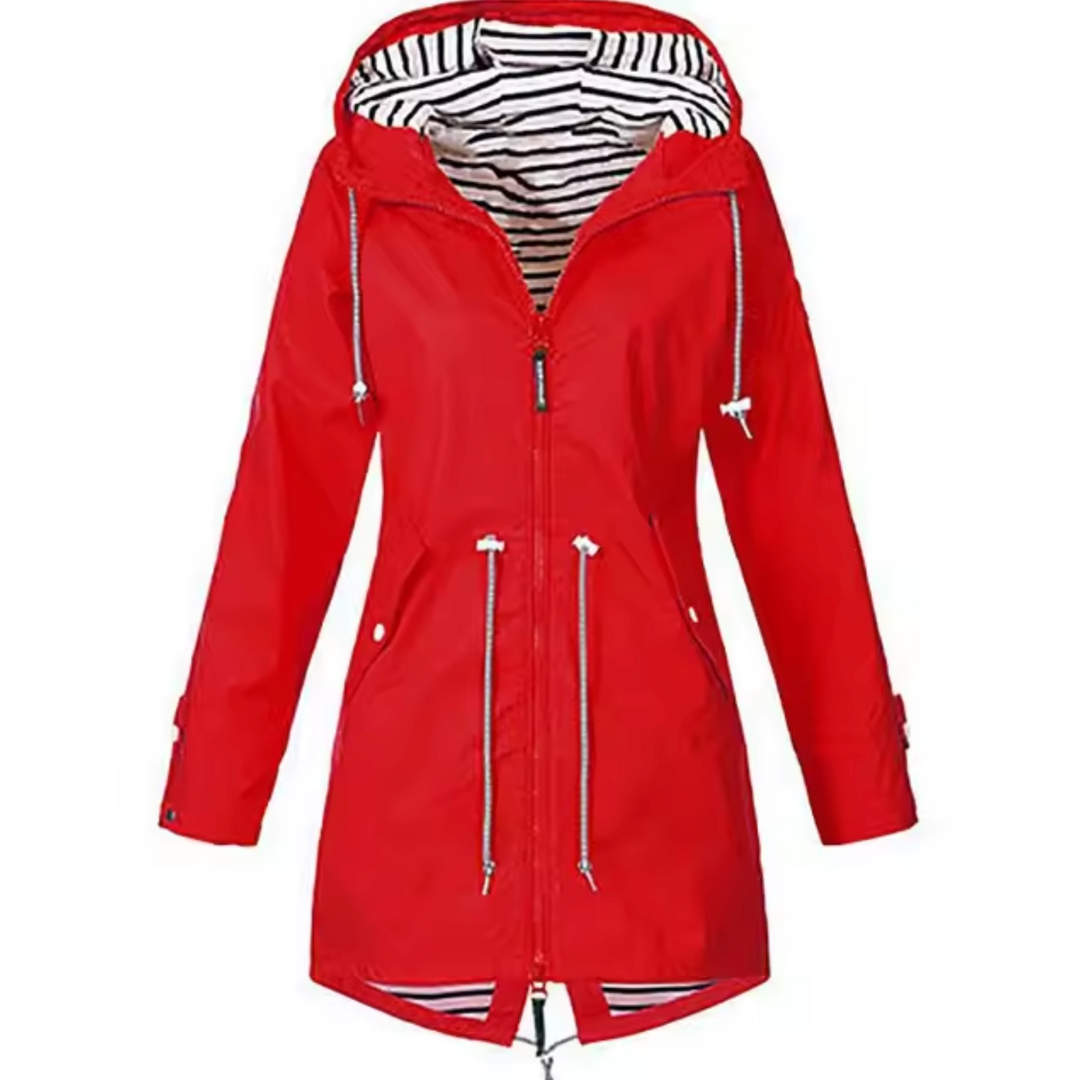 Parka da donna lunga impermeabile con cappuccio e vita regolabile