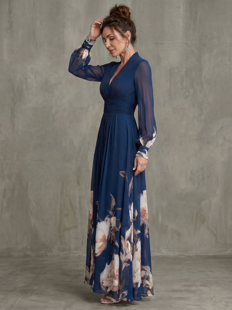 Robe Maxi Plissée Manches Voile pour Femme