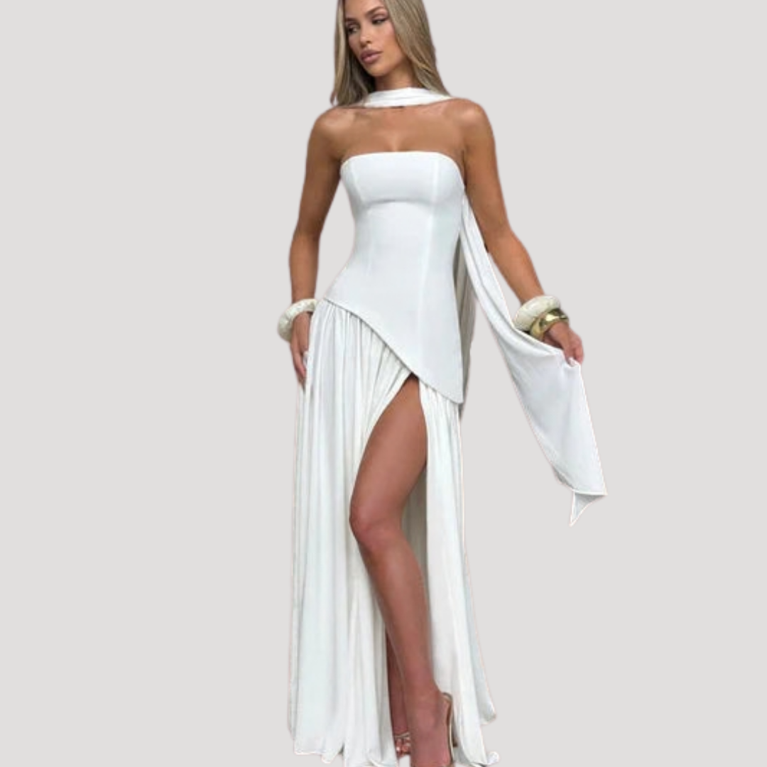 Abito lungo da donna con bustier e spacco elegante