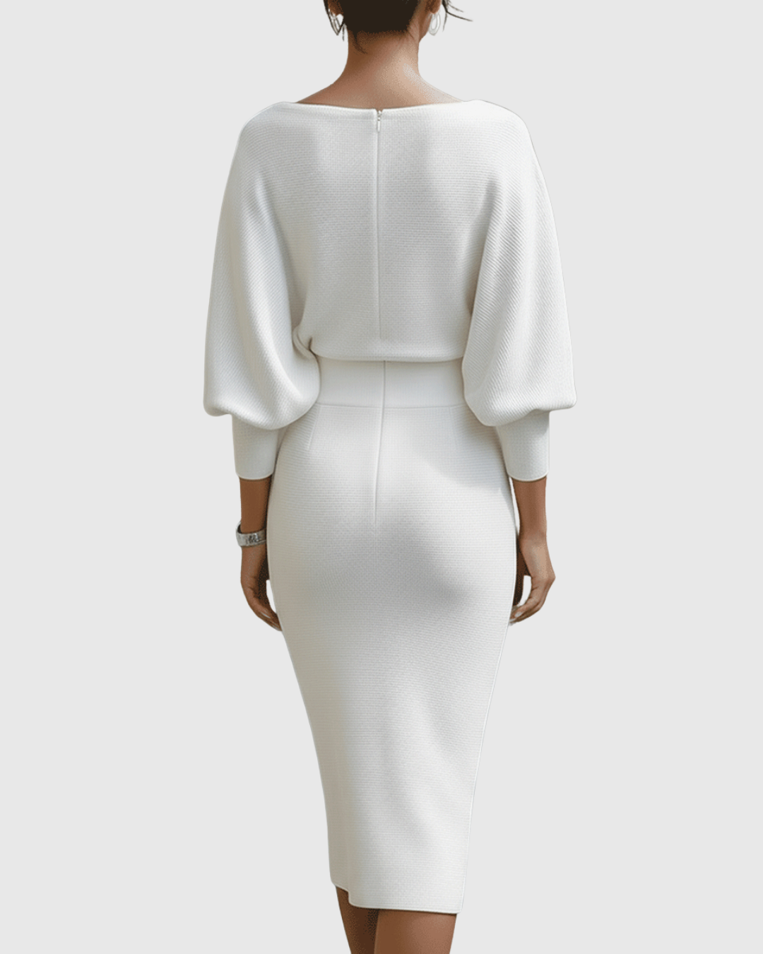 Robe Midi Femme à Manches Longues Ajustée