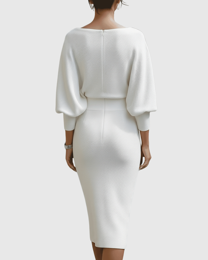 Robe Midi Femme à Manches Longues Ajustée