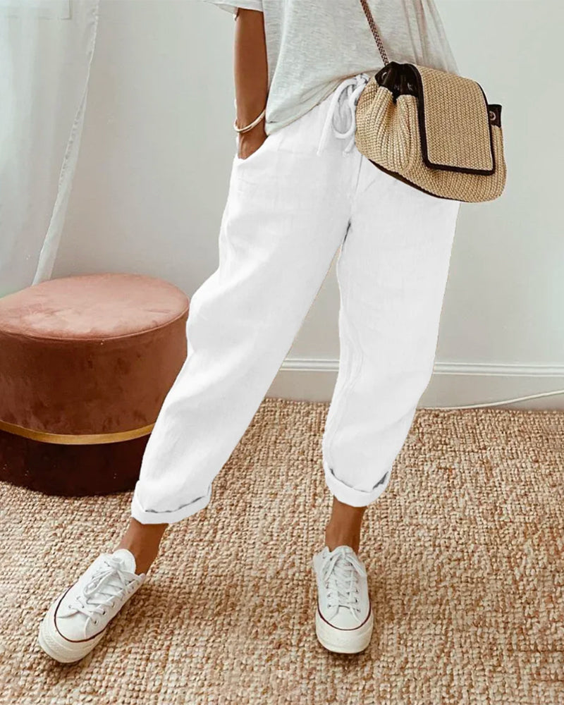 Pantaloni da donna alla caviglia con vita con coulisse