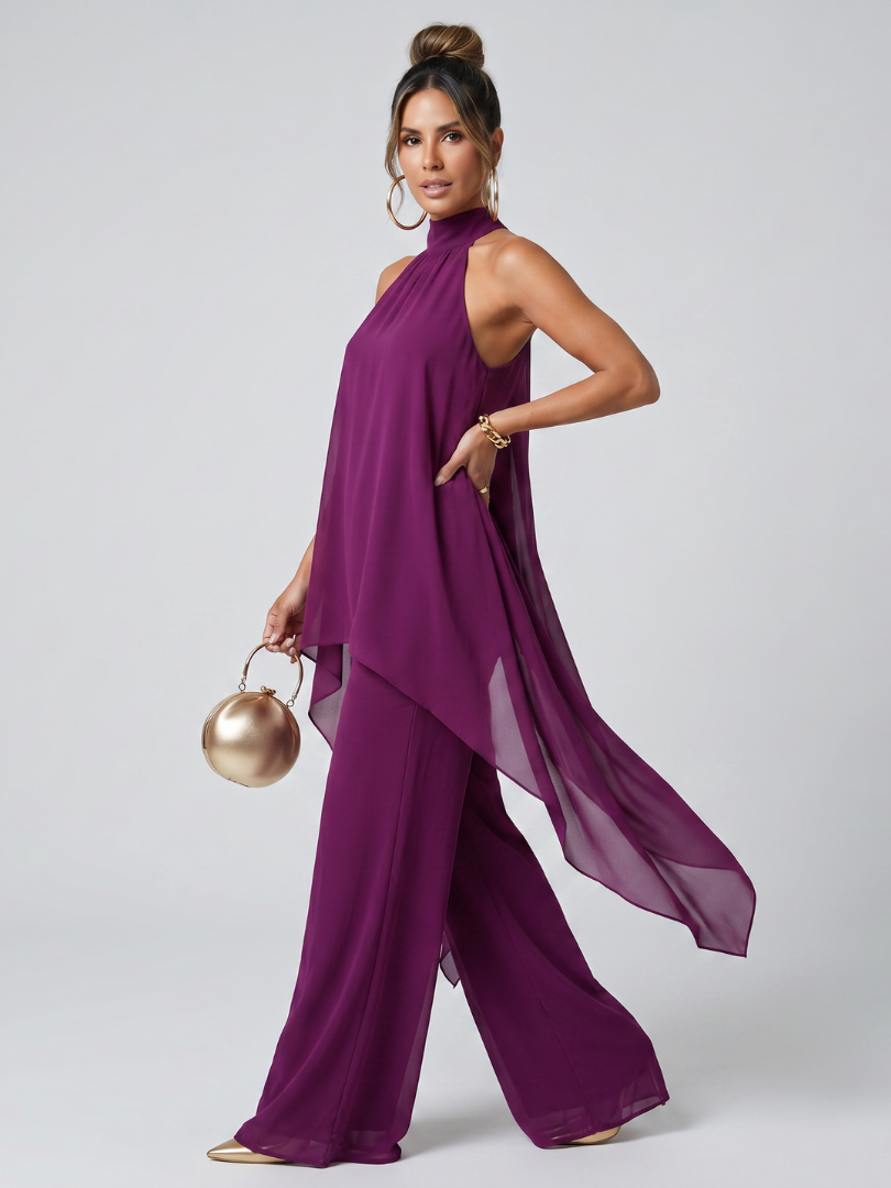 Completo donna 2 pezzi con collo halter e pantaloni larghi