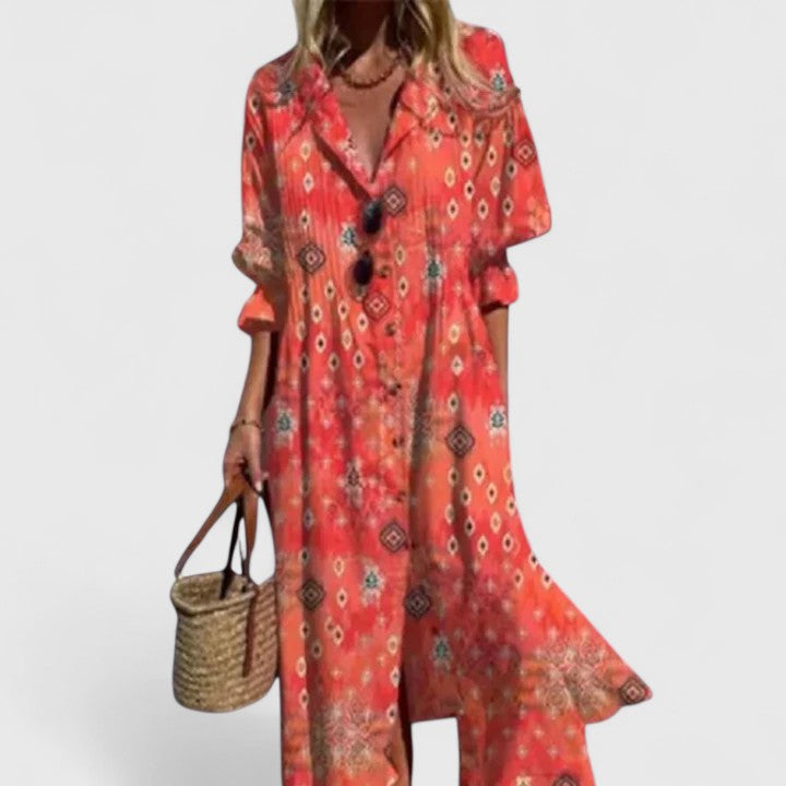 Robe Maxi Bohème Femme Manches Courtes