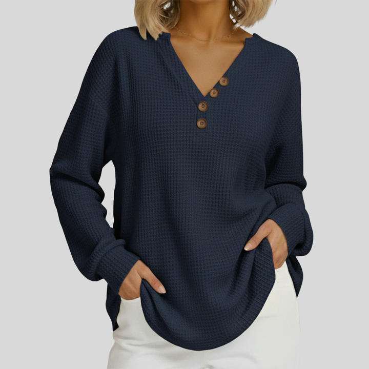 Pull Gaufré à Col en V Pour Femme