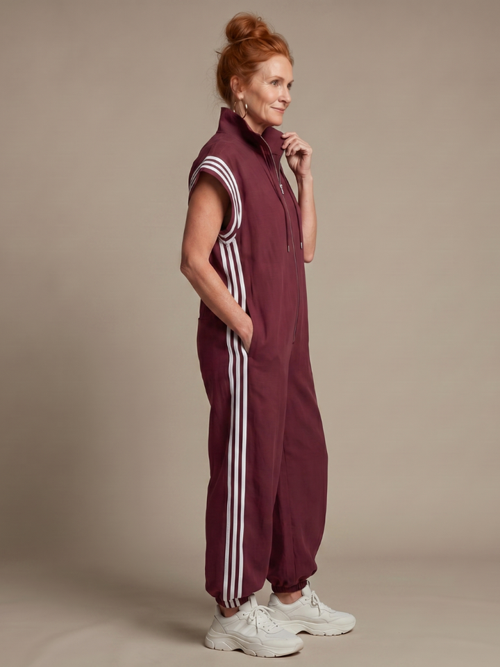 Mono para mujer de corte con cremallera y rayas deportivas