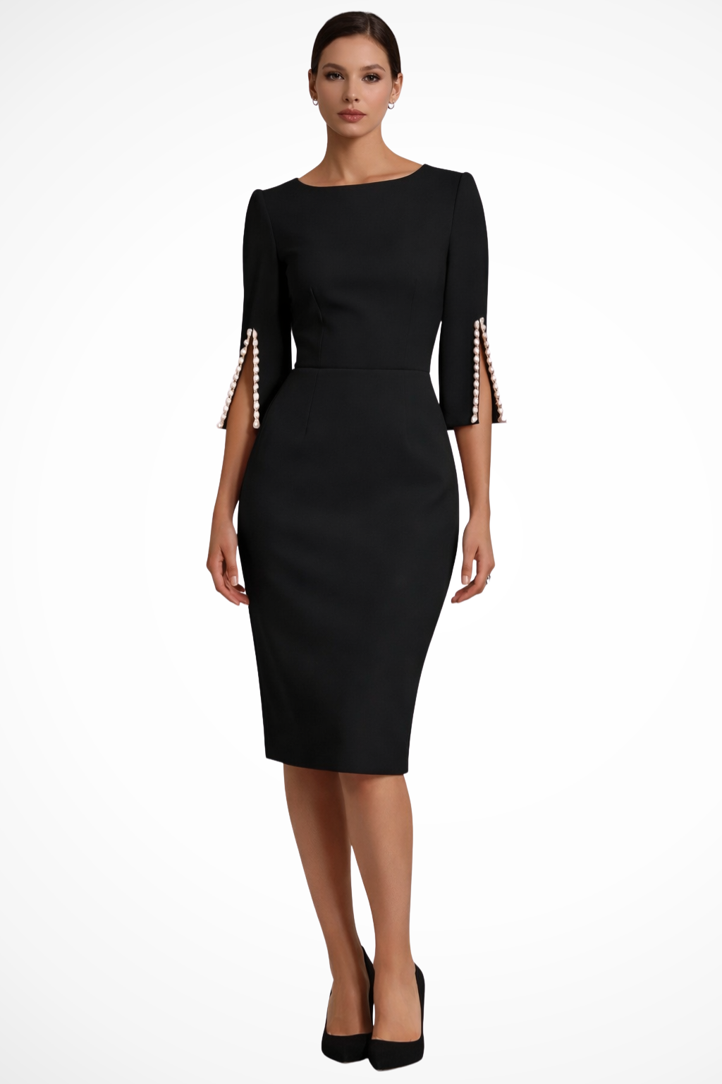 Robe Midi Femme Élégante à Manches 3/4 et Coupe Ajustée Sophistiquée