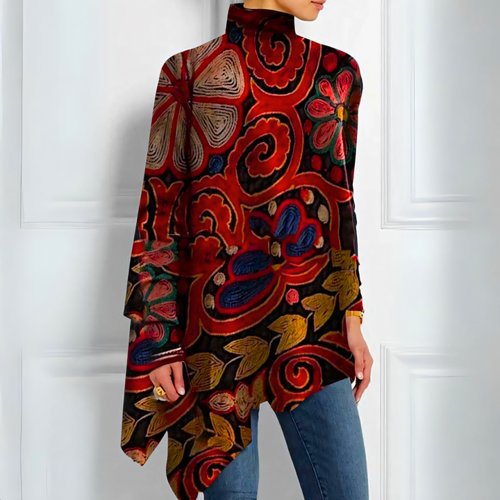 Túnica de mujer con cuello alto y estampado floral gráfico