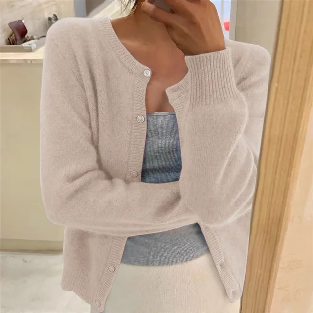 Cardigan da donna corto con bottoni e vestibilità aderente