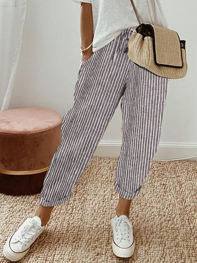 Pantaloni da donna alla caviglia con vita con coulisse