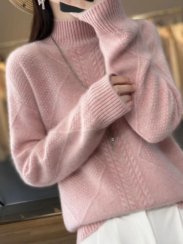 Maglione da donna a collo alto con motivo a trecce