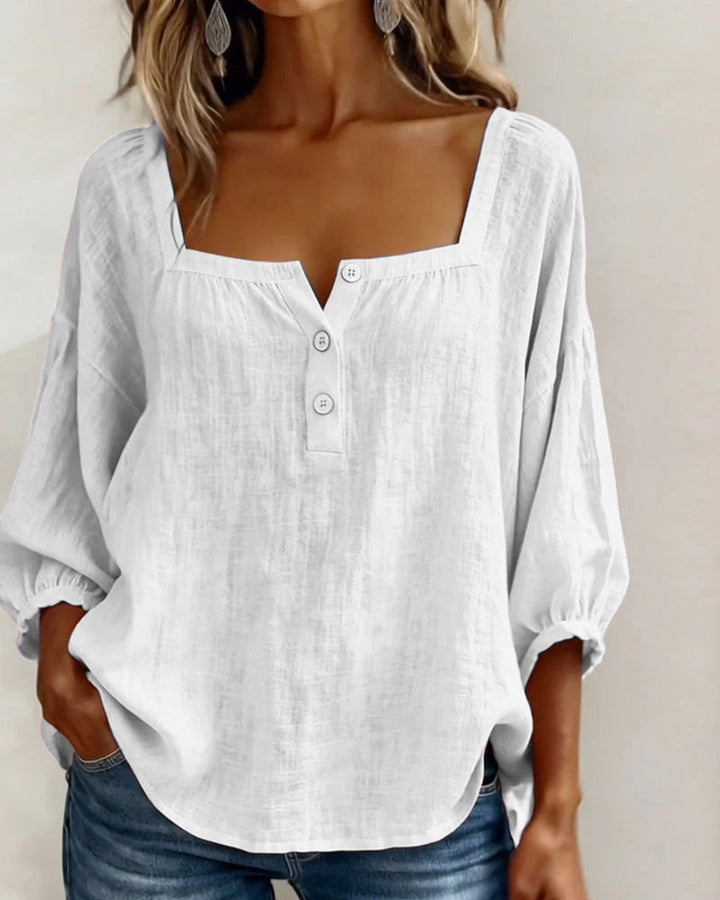 Blusa donna con scollo quadrato e maniche a sbuffo