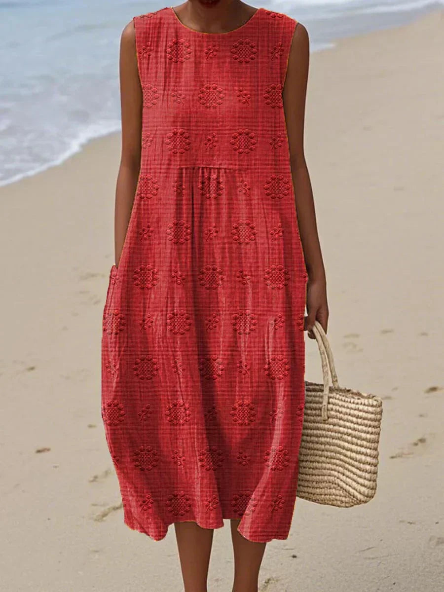 Robe Midi Femme Sans Manches à Motif Brodé