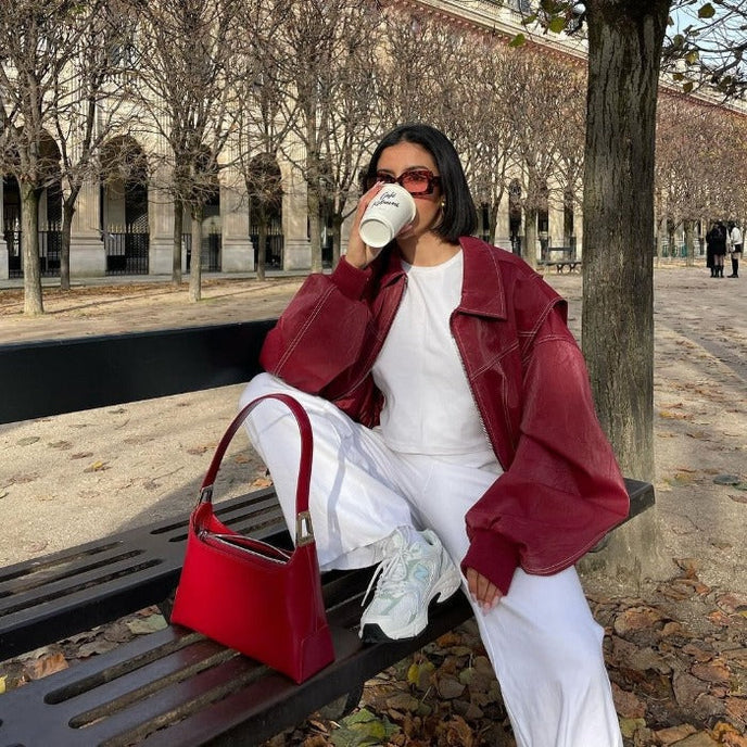 Blouson Bomber Oversized Rouge pour femme