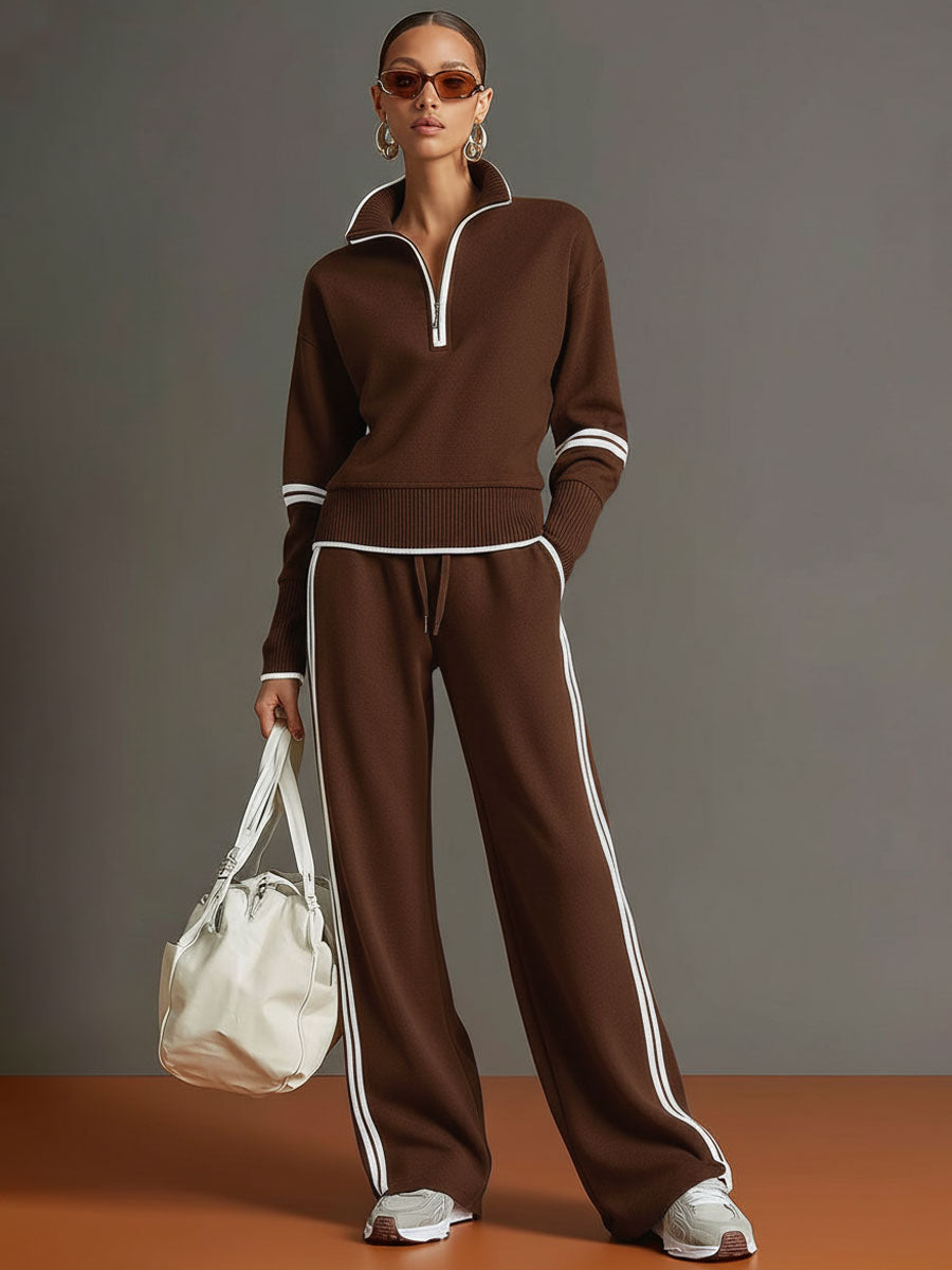 Completo sportivo donna con felpa con zip e pantaloni larghi