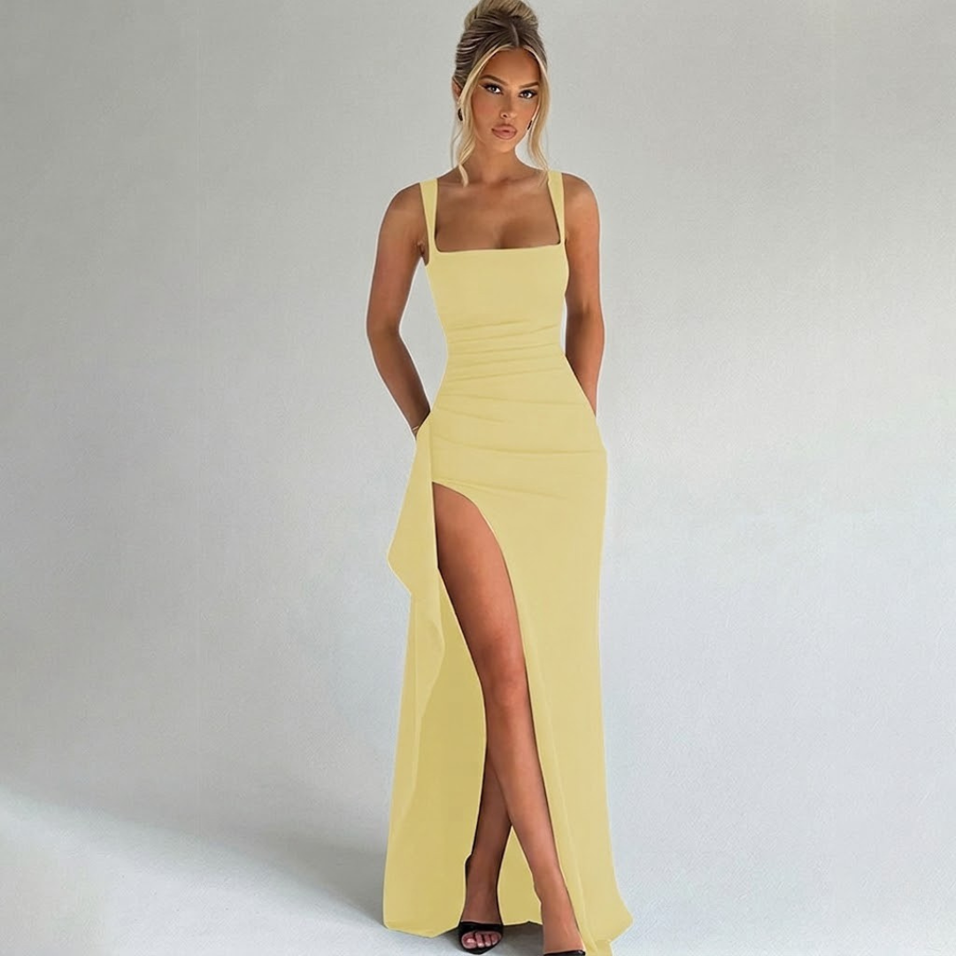 Robe Longue Femme à Bretelles Fines et Fente Haute