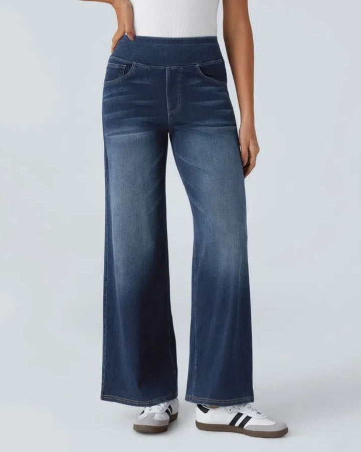 Jeans a vita alta e gamba larga da donna