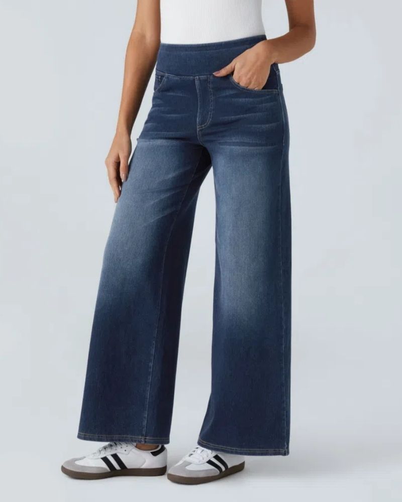 Jeans a vita alta e gamba larga da donna