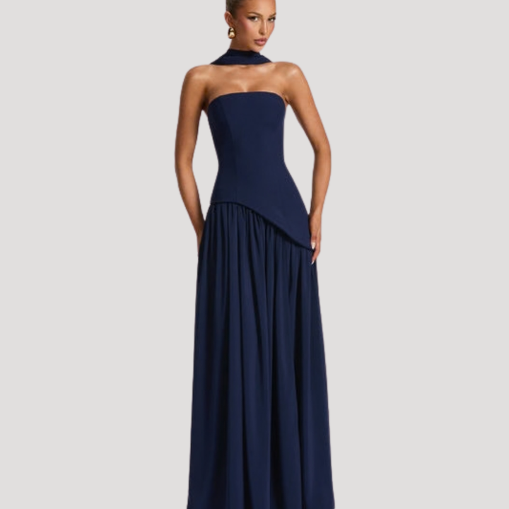 Abito lungo da donna con bustier e spacco elegante