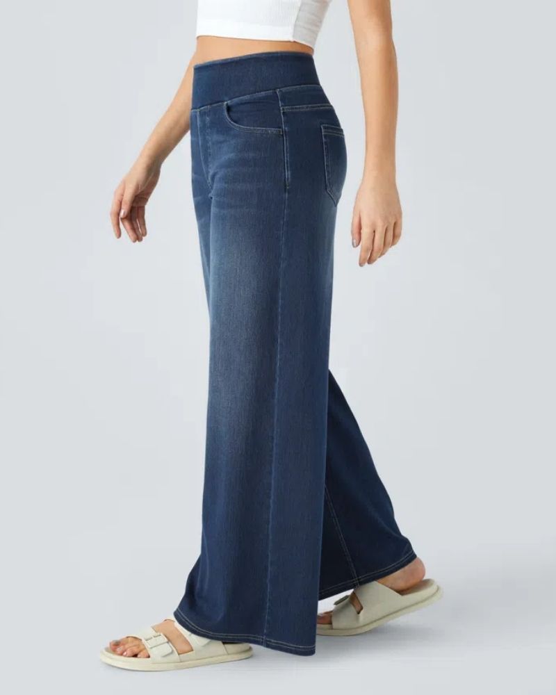 Jeans a vita alta e gamba larga da donna