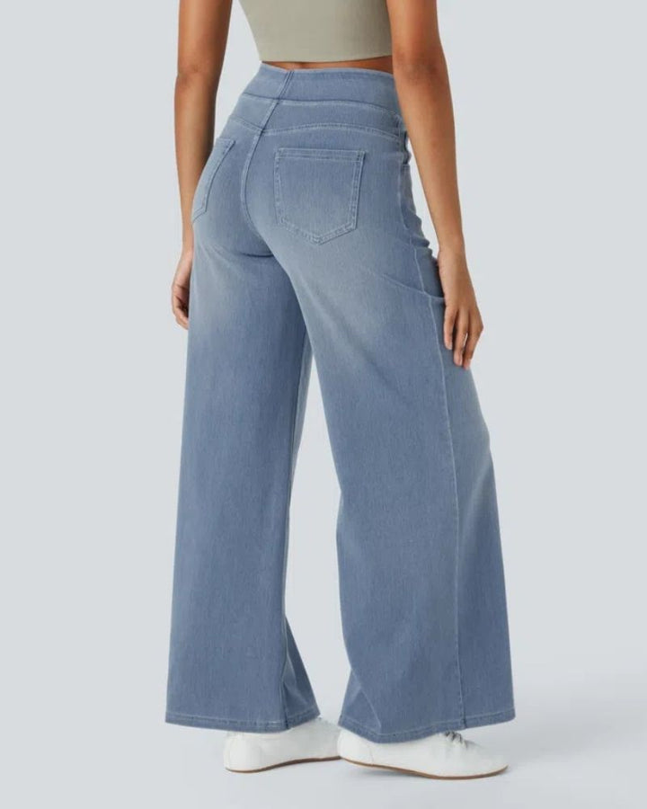 Jeans a vita alta e gamba larga da donna
