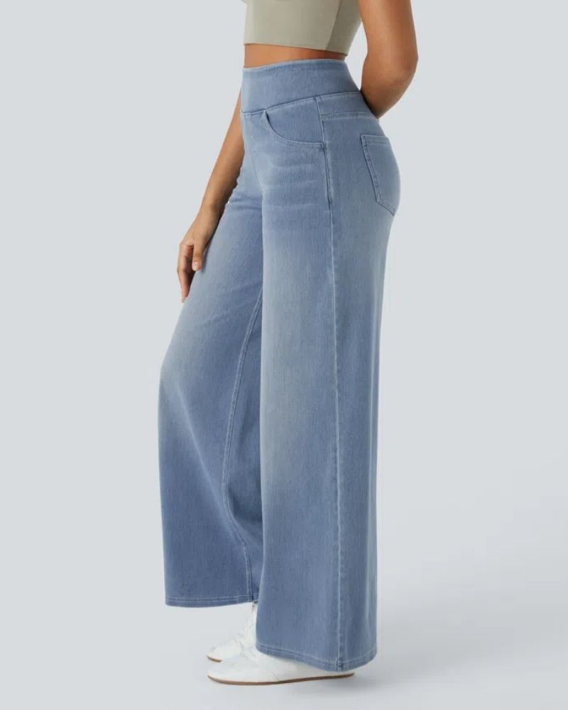 Jeans a vita alta e gamba larga da donna