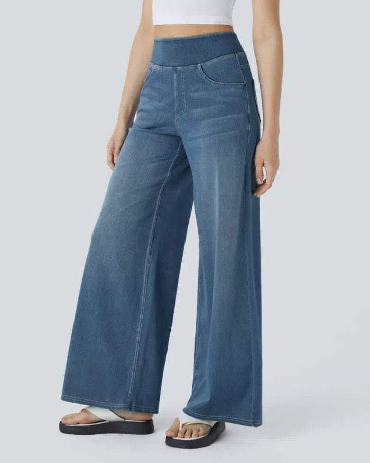 Jeans a vita alta e gamba larga da donna