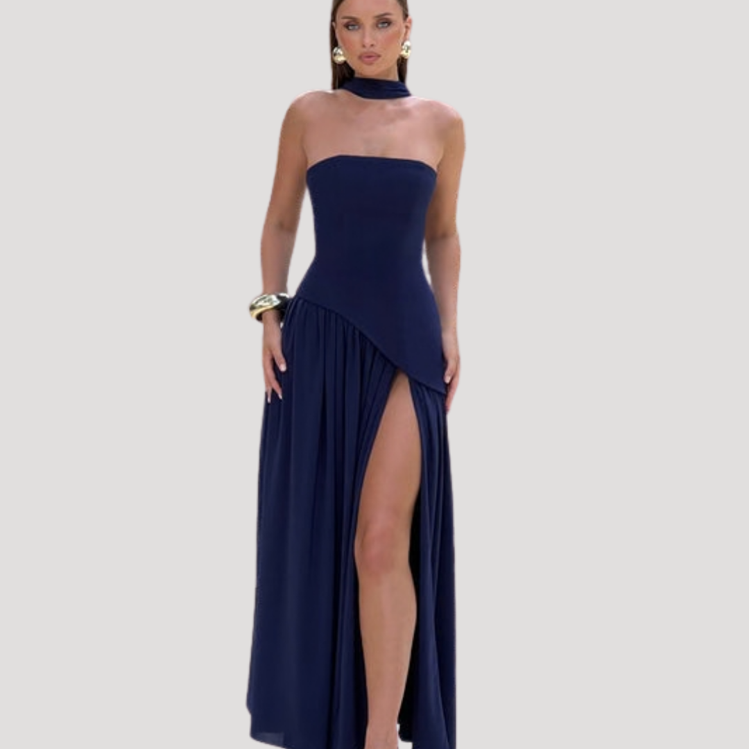 Abito lungo da donna con bustier e spacco elegante