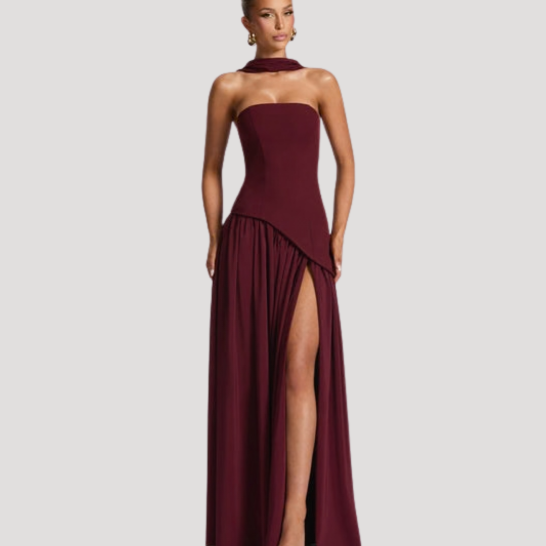 Abito lungo da donna con bustier e spacco elegante
