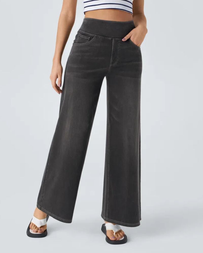 Jeans a vita alta e gamba larga da donna