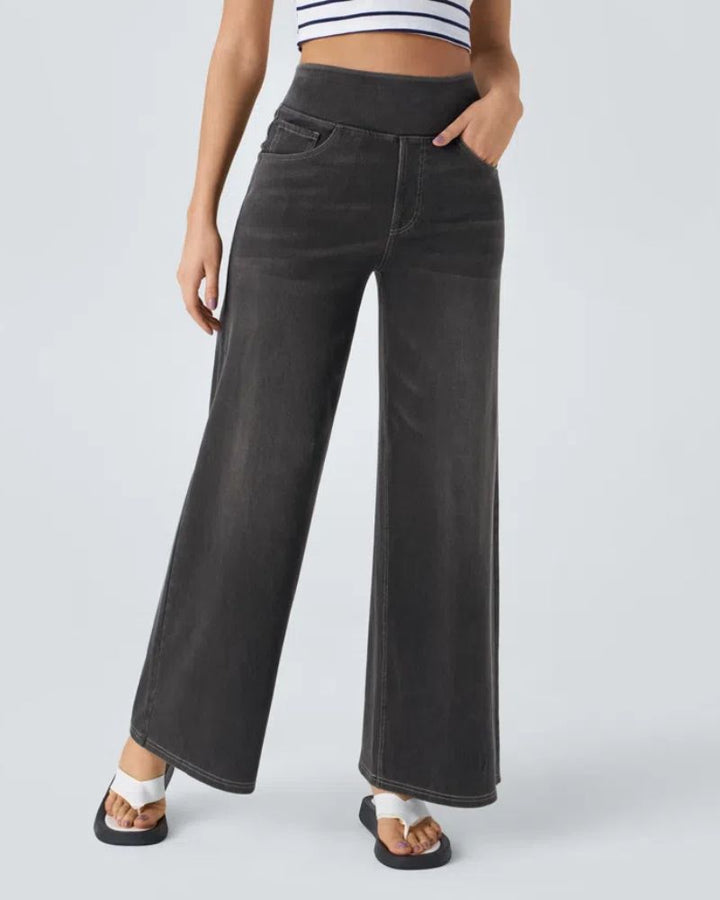 Jeans a vita alta e gamba larga da donna