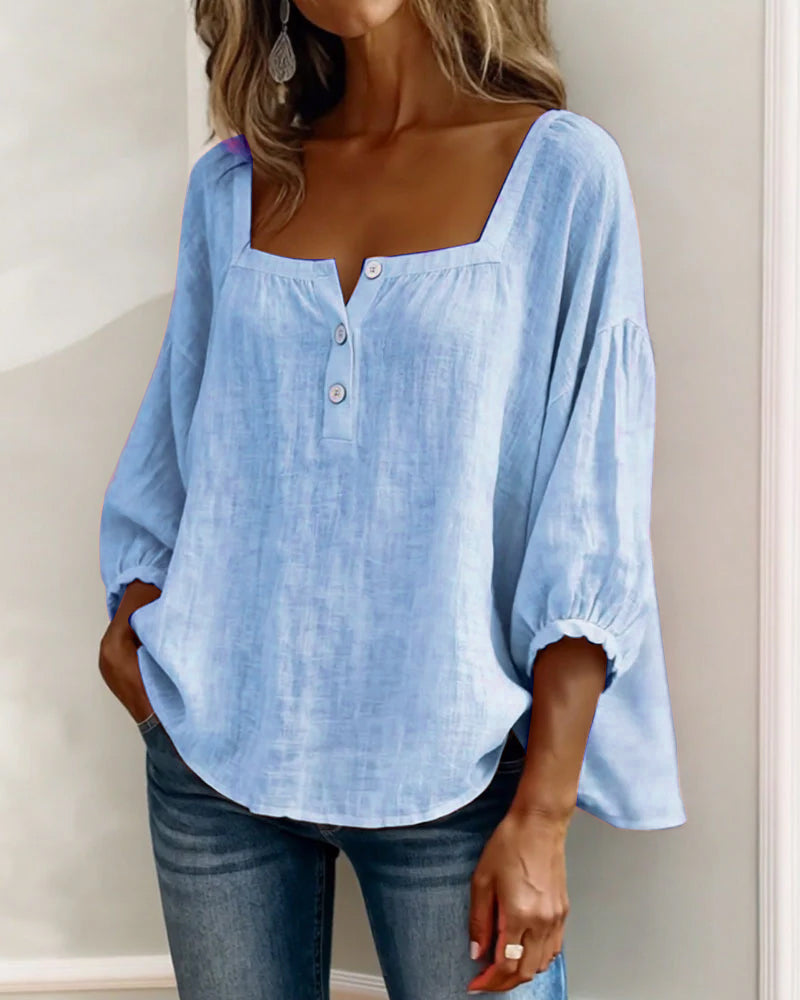 Blusa donna con scollo quadrato e maniche a sbuffo