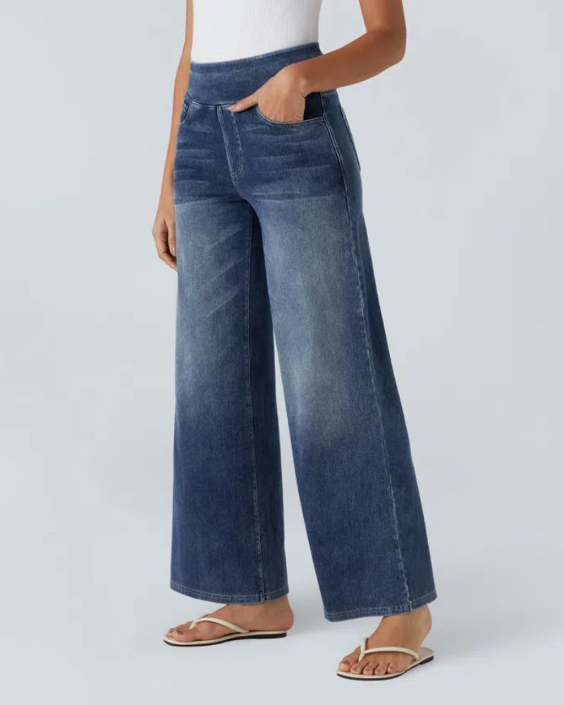 Jeans a vita alta e gamba larga da donna