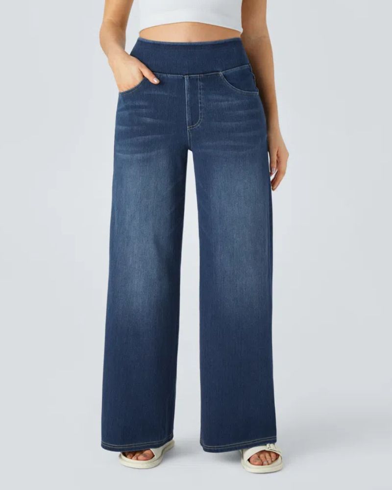 Jeans a vita alta e gamba larga da donna