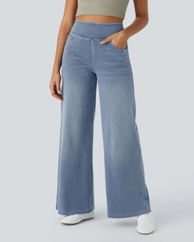Jeans a vita alta e gamba larga da donna
