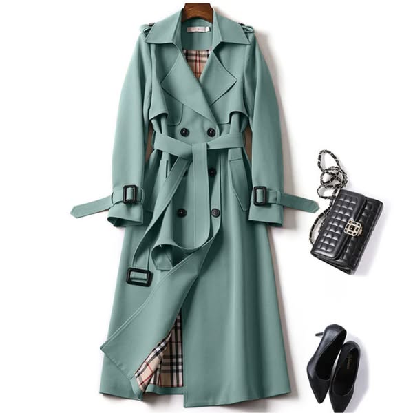 Trench-Coat Classique pour Femme Long Imperméable avec Ceinture
