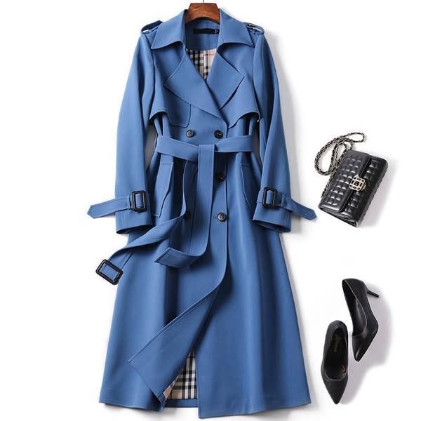 Trench-Coat Classique pour Femme Long Imperméable avec Ceinture