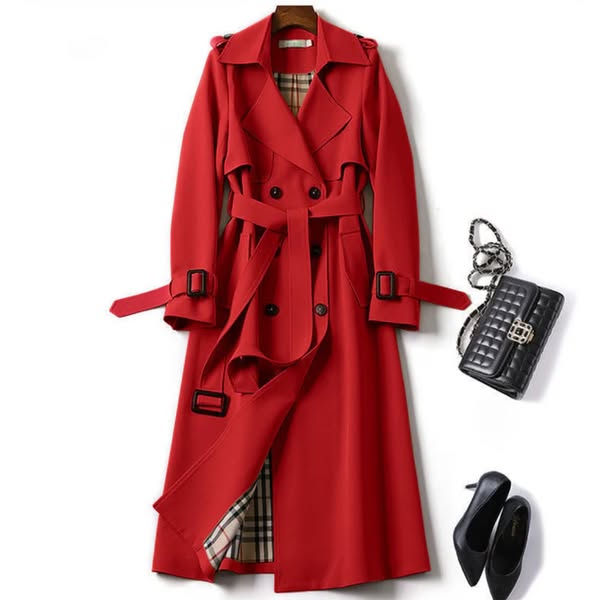 Trench-Coat Classique pour Femme Long Imperméable avec Ceinture
