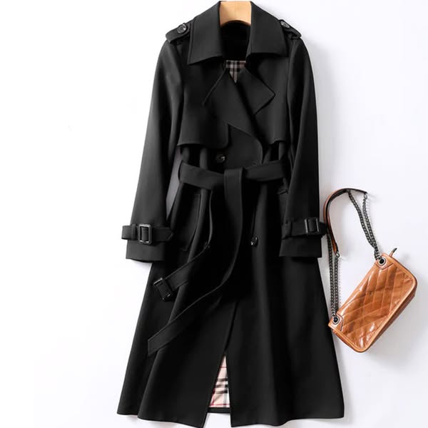 Trench-Coat Classique pour Femme Long Imperméable avec Ceinture