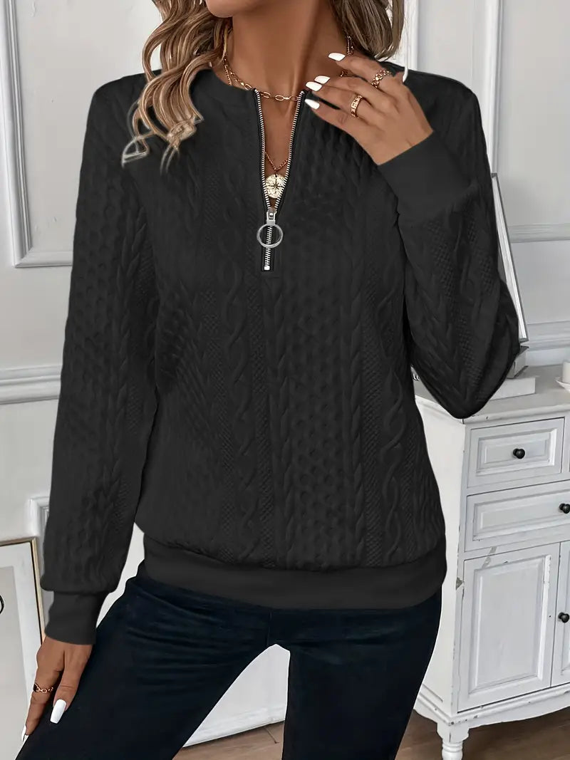 Maglione da donna con trecce e mezza zip
