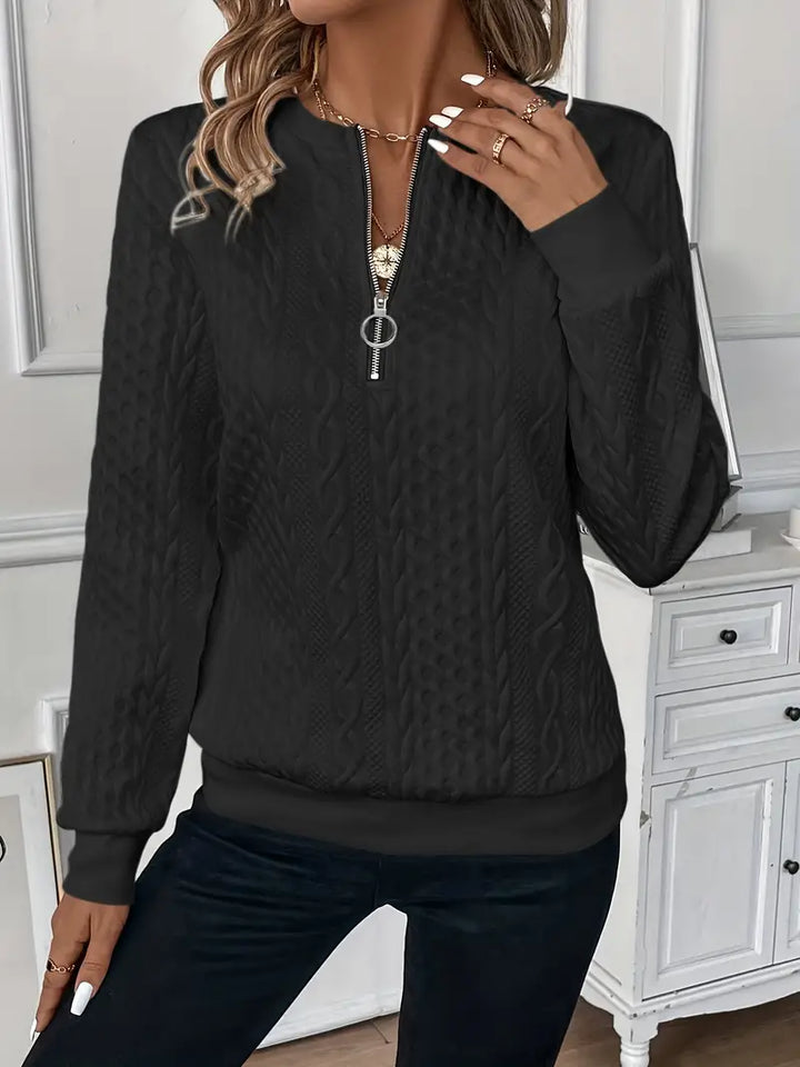 Maglione da donna con trecce e mezza zip
