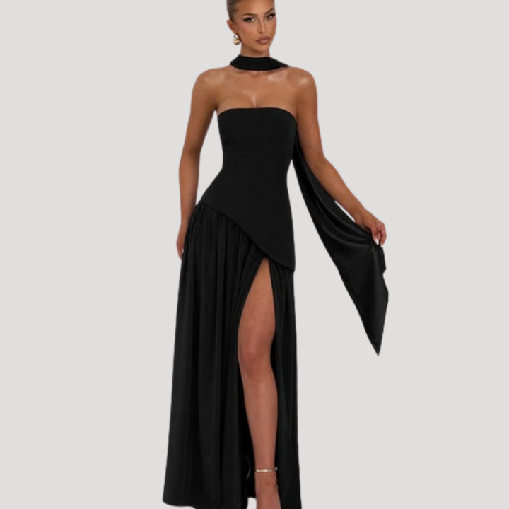 Abito lungo da donna con bustier e spacco elegante