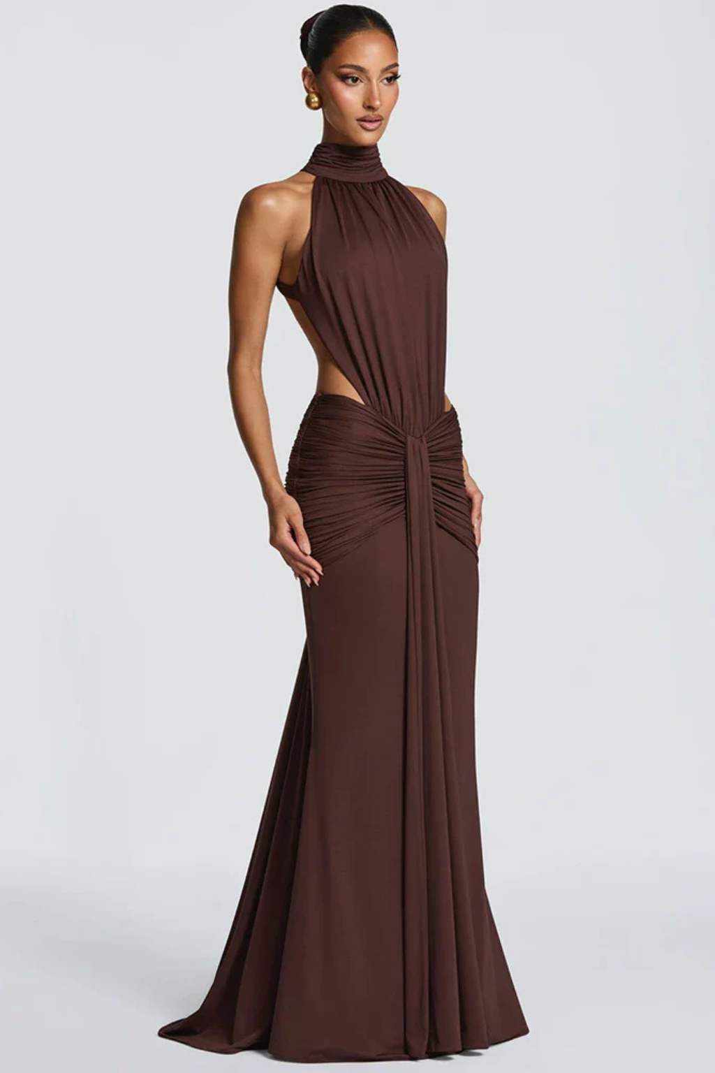 Robe Longue Élégante Dos Nu à Col Halter pour Femme