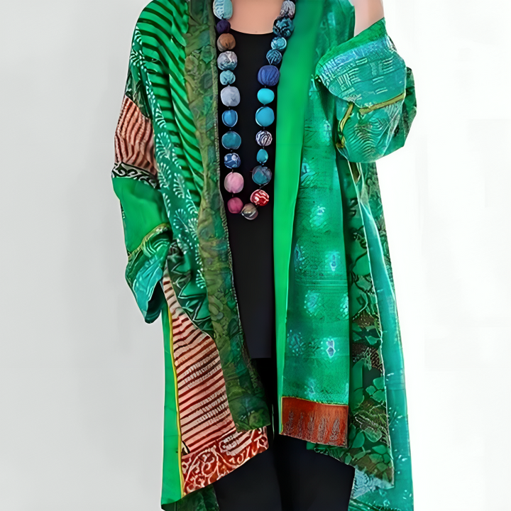 Kimono lungo bohémien da donna con stampa patchwork