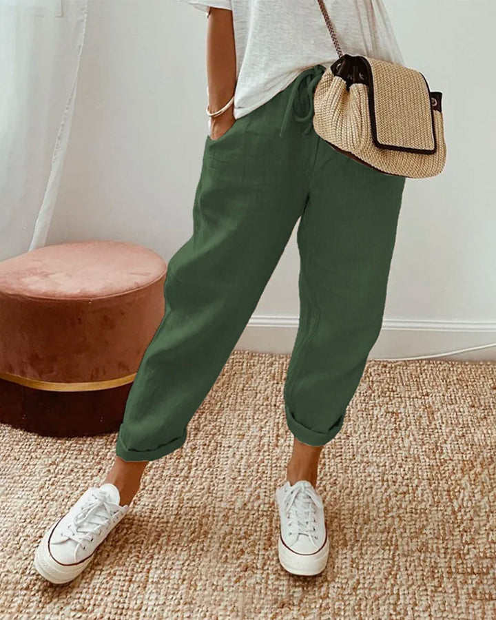 Pantaloni da donna alla caviglia con vita con coulisse