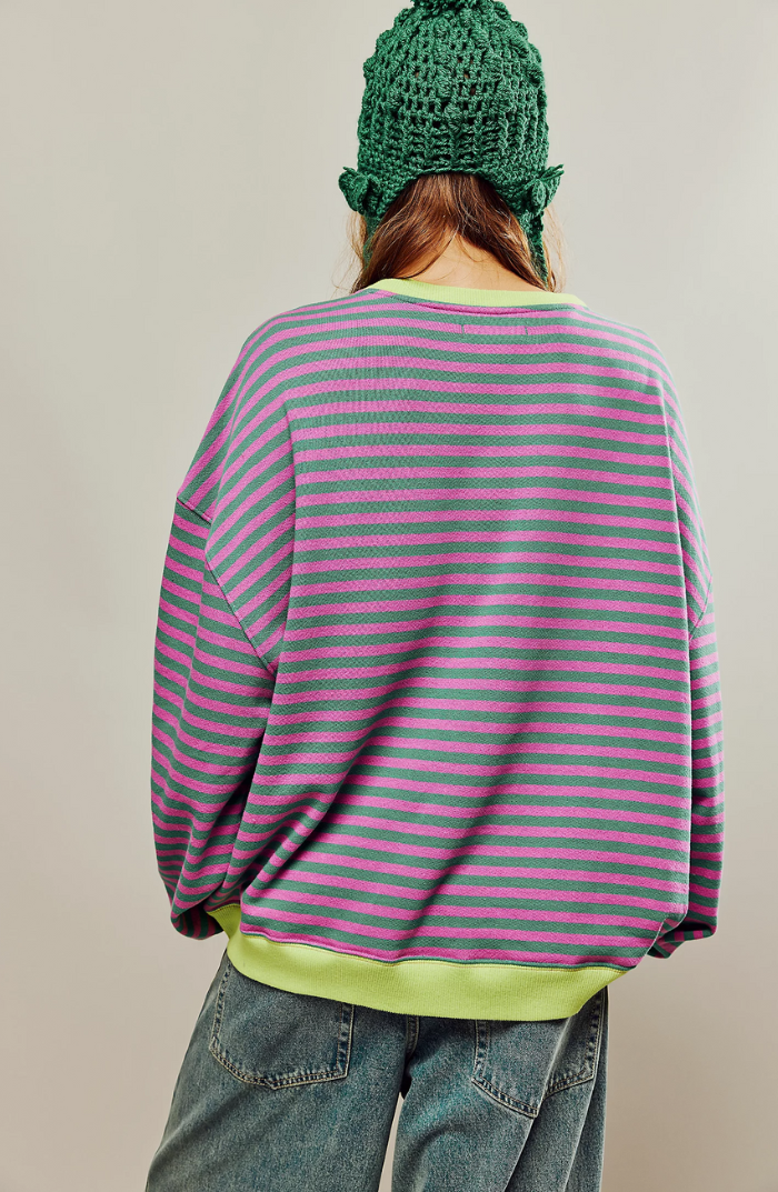 Felpa oversize a righe da donna con girocollo